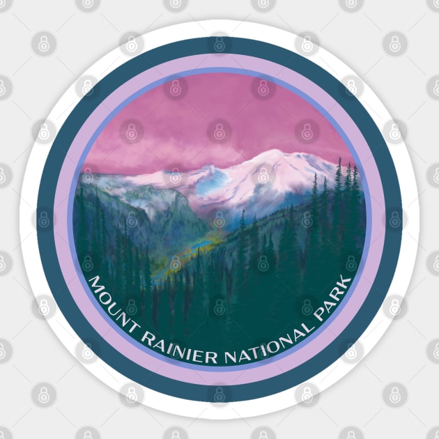 Mount Rainier National Park Impressionist Landscape Painting Sticker by Spatium Natura